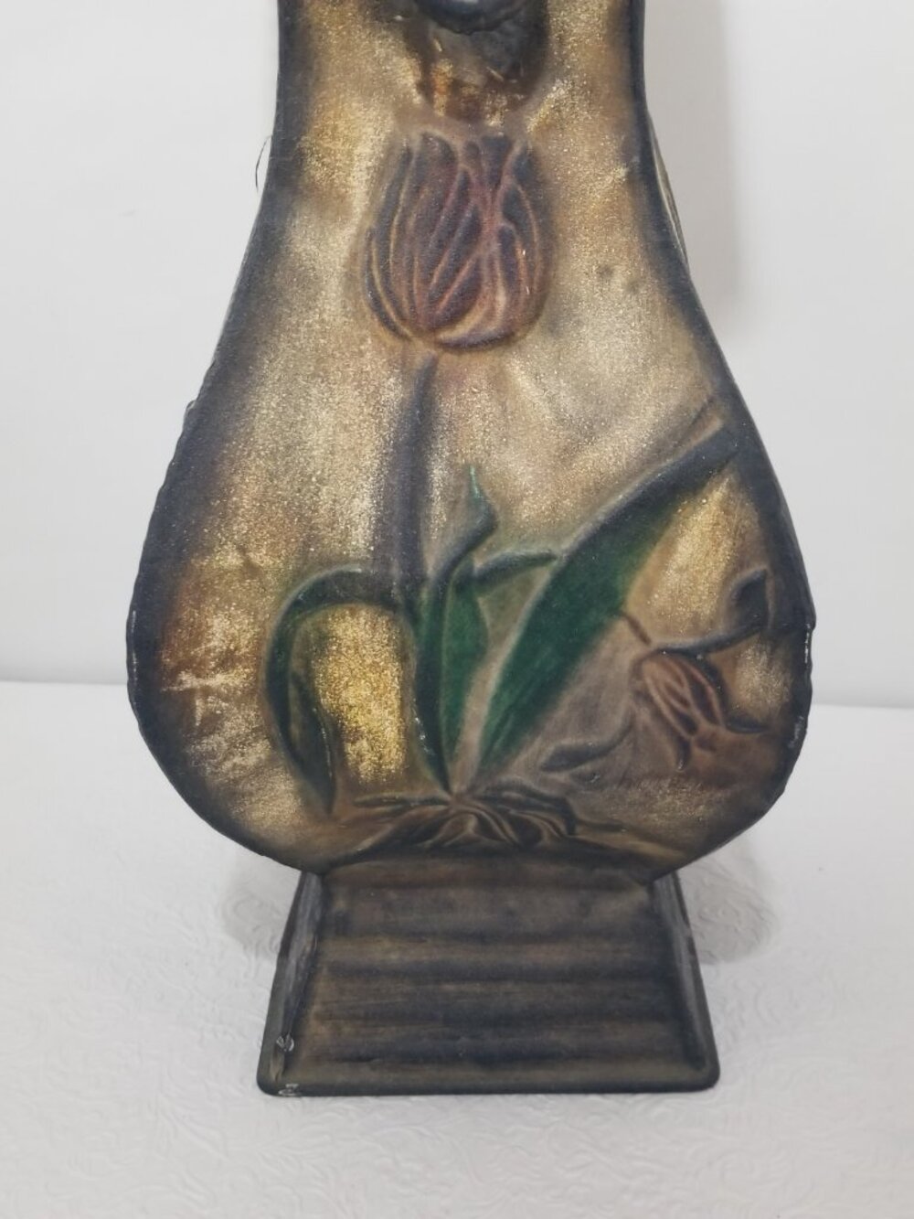 Metal Decorative Hammered Vase Bee Flower 16.5"x6.5" Gold Red Green Brown - Picture 4 of 16